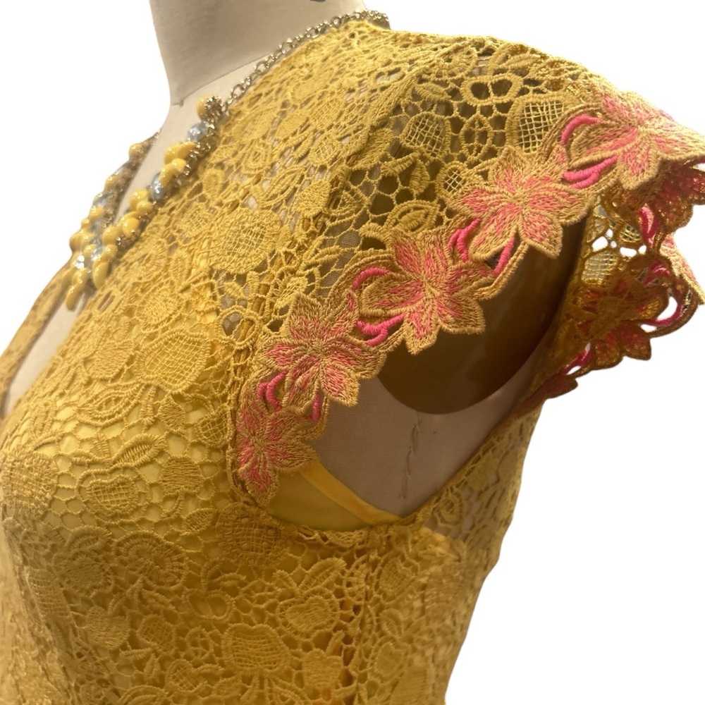 NWT PINKO Macramé Lace Midi Dress – Yellow Lace Dress – Luxury Italian Style - Picture 7 of 10